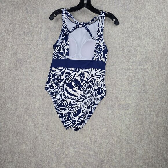 Chaps Womens Floral One-Piece Swimsuit Size 10 Blue & White - Picture 2 of 10